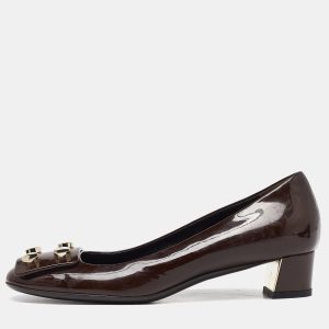 Gucci Brown Patent Leather Block Heel Pumps Size 35.5, Pumps - Luxury Closet catalog