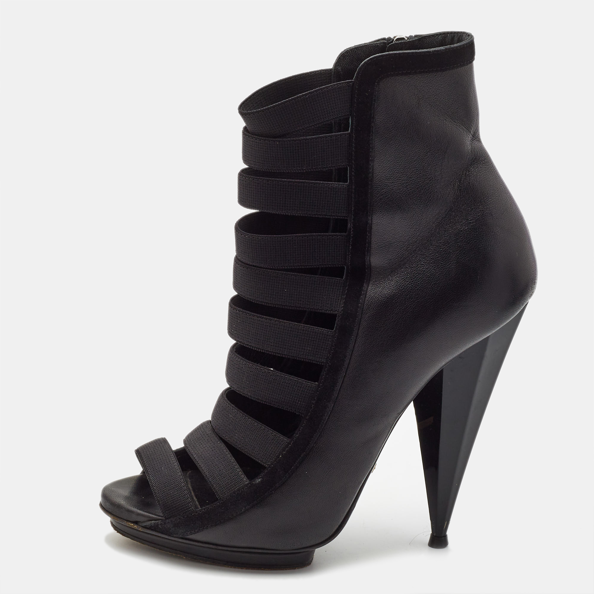 Gucci Black Leather Elastic Olimpia Open Toe Booties Size 37, Boots - Luxury Closet catalog