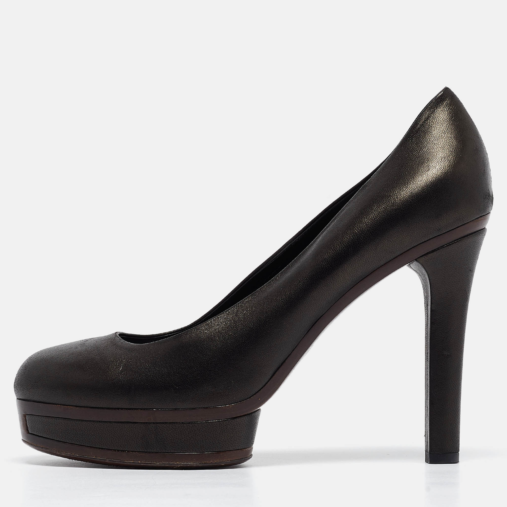 Gucci Black Leather Platform Round Toe Pumps Size 39.5, Pumps - Luxury Closet catalog