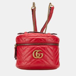 Gucci Red Quilted Calf Leather GG Marmont Backpack, Backpacks - Luxury Closet catalog