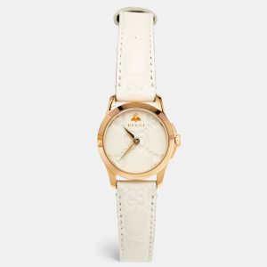 Gucci Cream Gold Plated Stainless Steel Leather G-Timeless 126.5 Women's Wristwatch 27 mm, Watches - Luxury Closet catalog