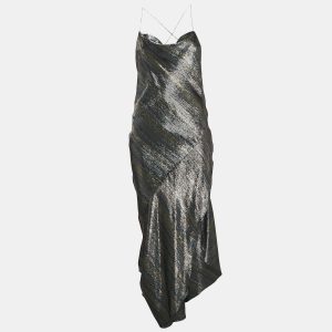 Haney Metallic Lurex Silk Blend Asymmetric Maxi Slip Dress M, Dresses - Luxury Closet catalog
