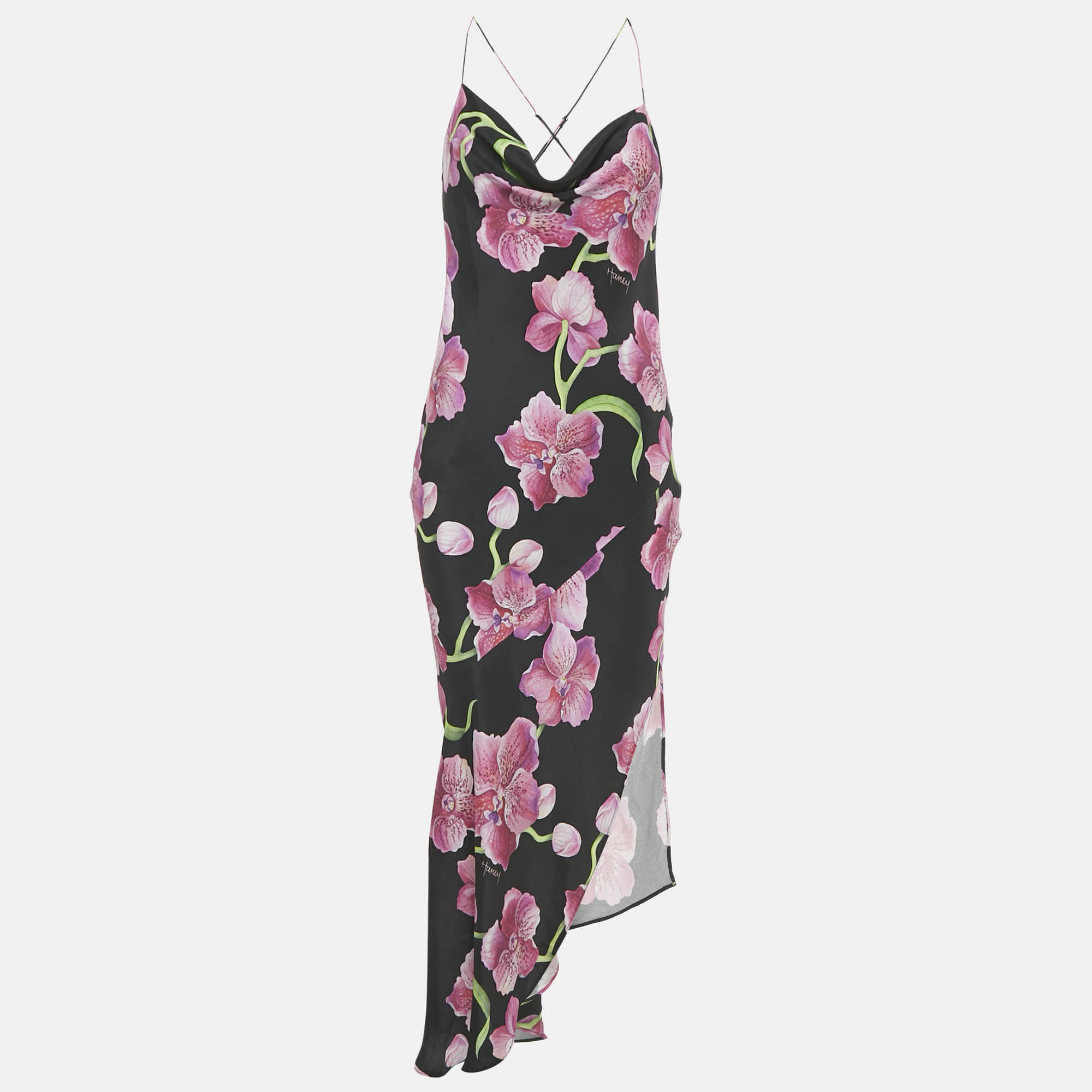 Haney Black Floral Print Silk Cowl Neck Slip Dress M, Dresses - Luxury Closet catalog