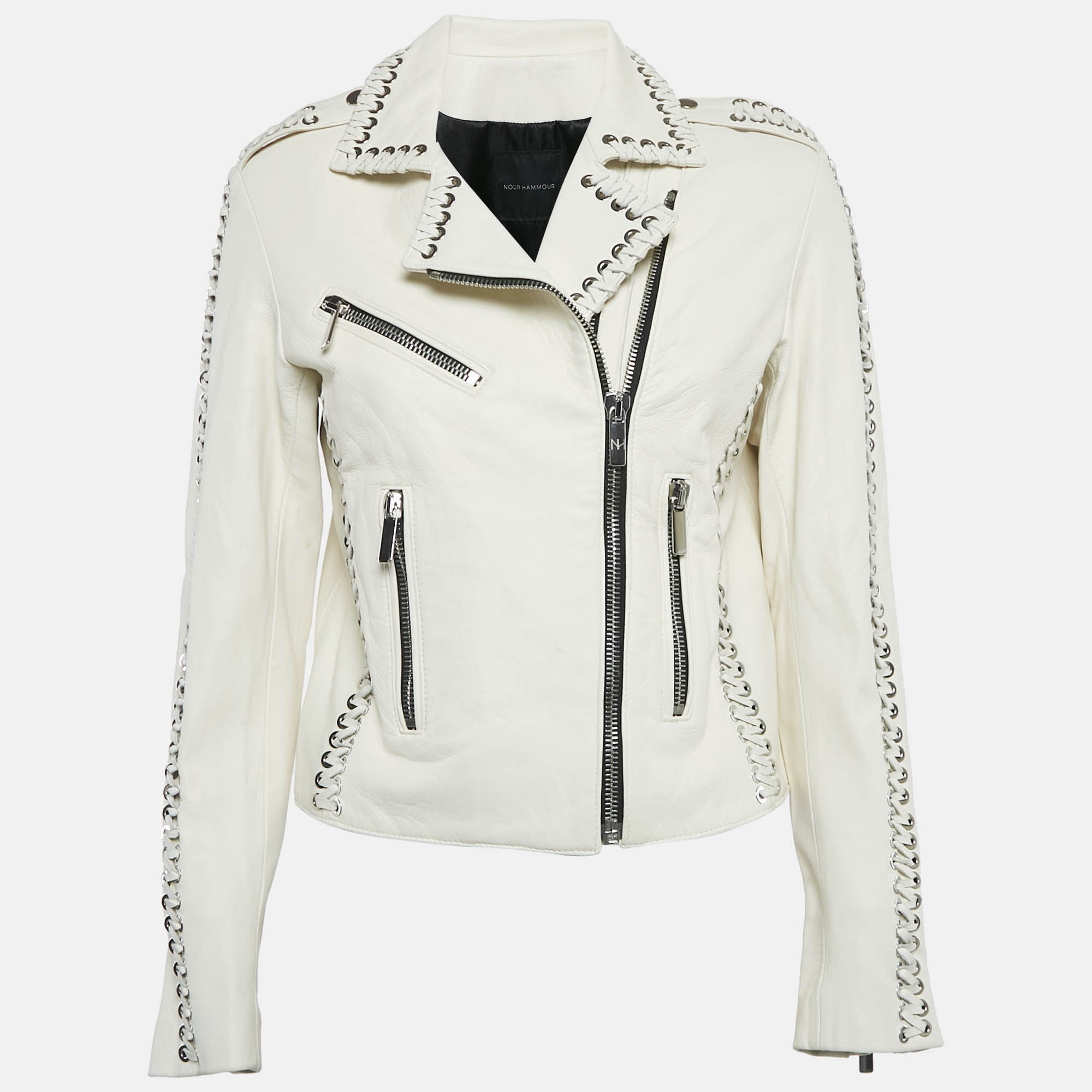 Nour Hammour White Leather Lace-Up Detail Jacket S, Coats & Jackets - Luxury Closet catalog