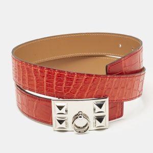 Hermes Geranium Crocodile Porosus Collier De Chien Reversible Belt 85 CM, Belt Buckles - Luxury Closet catalog