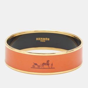Hermes Caleche Orange Enamel Gold Plated Bracelet, Jewelry - Luxury Closet catalog