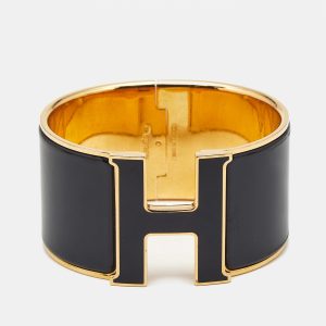 Herm&egrave;s Clic Clac H Black Enamel Gold Plated Extra Wide Bracelet, Jewelry - Luxury Closet catalog