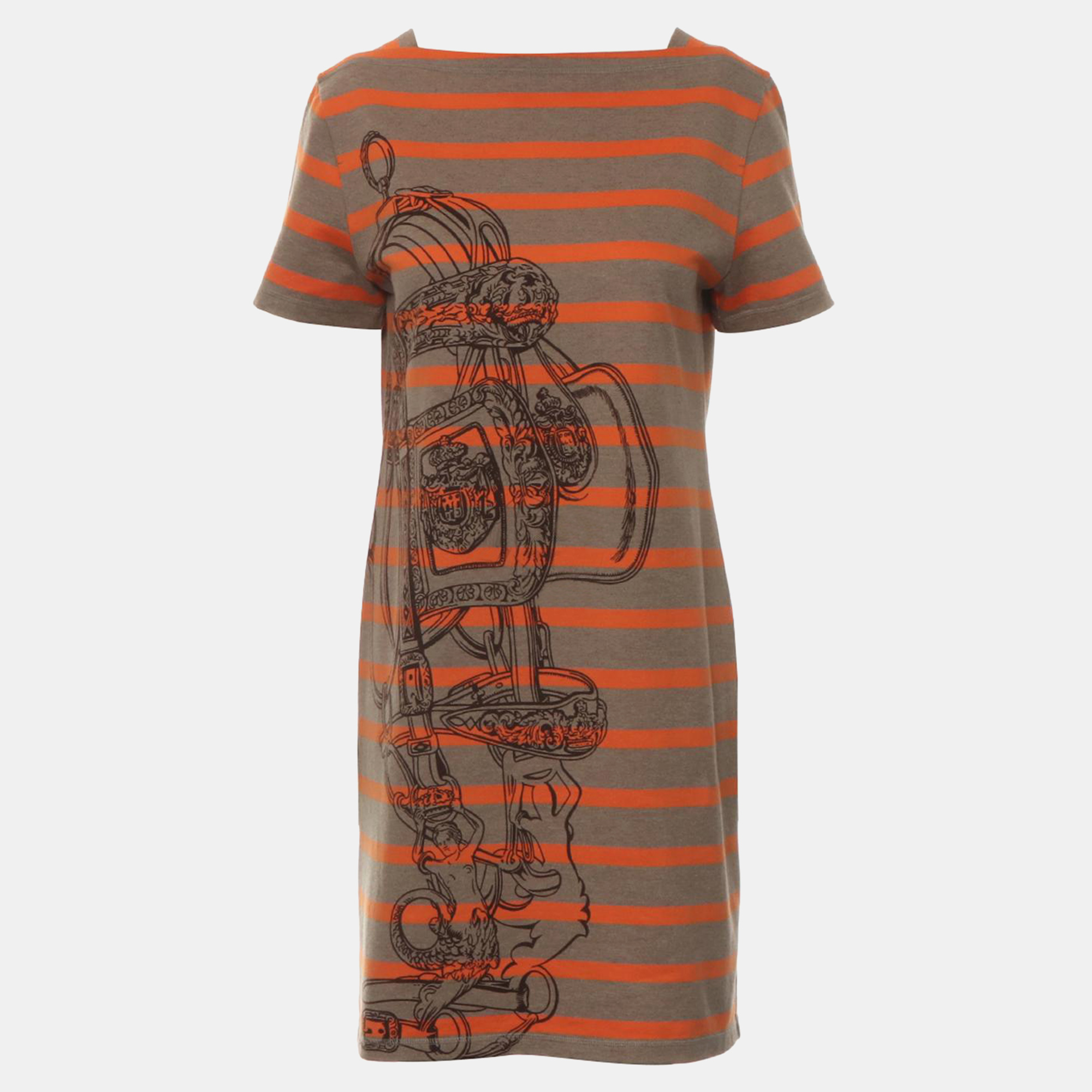 Hermes Brown, Orange Cotton Stripes Dress FR Women 40, Dresses - Luxury Closet catalog