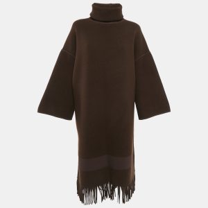 Hermes Brown Wool Knit Fringed Turtle-Neck Poncho Coat M, Coats & Jackets - Luxury Closet catalog