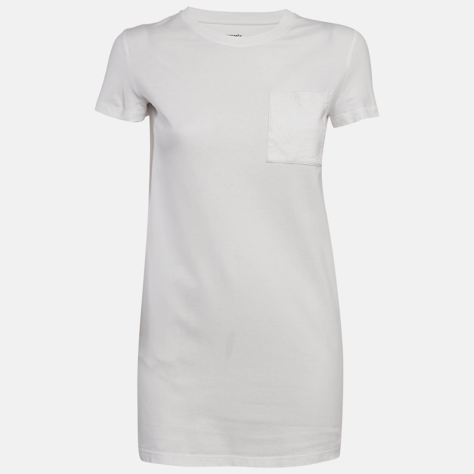 Hermès White Embroidered Pocket Jersey T-Shirt Dress S, Dresses - Luxury Closet catalog