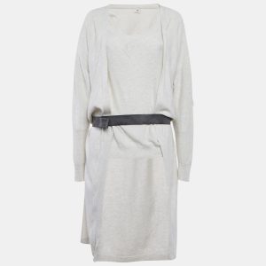 Hermes Beige Cashmere Knit Leather Trim Cardigan and Jumper Set L, Sweaters & Cardigans - Luxury Closet catalog