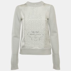 Herm&egrave;s Light Blue Brides de Gala Print Silk and Wool Blend Twillaine Sweater S, Sweaters & Cardigans - Luxury Closet catalog