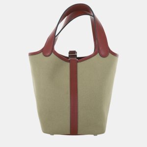 Hermes Bicolour Canvas/Leather Picotin 18 Shoulder Bag, Tote Handbags - Luxury Closet catalog