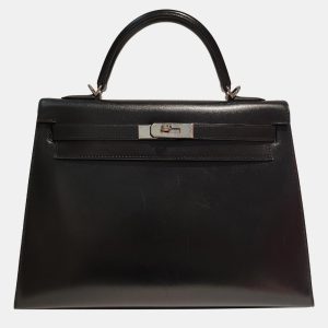 Hermes Black Box Leather Kelly 32 PHW Bag, Tote Handbags - Luxury Closet catalog