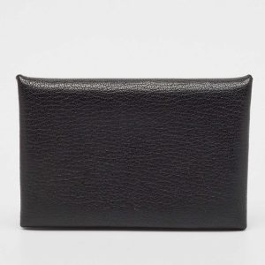 Herm&egrave;s Noir Chevere Leather Calvi Card Holder, Wallets & Money Clips - Luxury Closet catalog