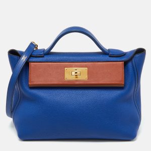 Hermes Blue Royal/Tabac Camel/Fauve Evercolor and Swift Leather Gold Finish 24/24 29 Bag, Satchels - Luxury Closet catalog