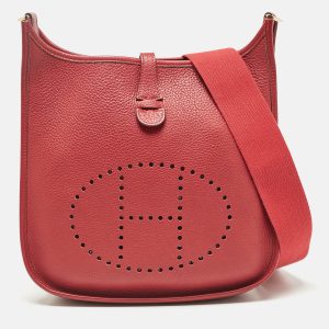 Hermes Rouge Casaque Taurillon Clemence Leather Evelyne II PM Bag, Shoulder Bags - Luxury Closet catalog