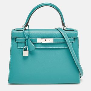 Herm&egrave;s Vert Jade/Gris Perle Epsom Leather Palladium Finish Kelly Sellier 28 Bag, Satchels - Luxury Closet catalog