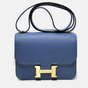 Hermes Agate Blue Evercolor Leather Constance 19 Bag, Shoulder Bags - Luxury Closet catalog