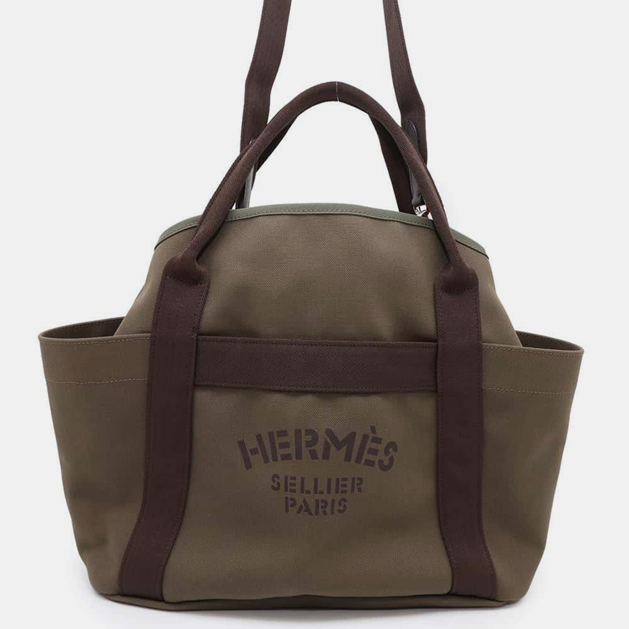 Hermes Groom Khaki/Fu Canvas Leather Sac De Pansage Bag, Tote Handbags - Luxury Closet catalog