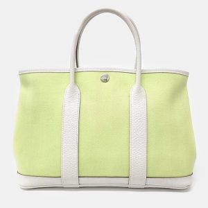 Hermes White Yellow Canvas And Leather Garden Party 30 Bag, Tote Handbags - Luxury Closet catalog