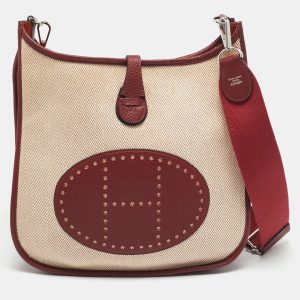 Hermes Rouge H/Beige Taurillon Clemence Leather and Canvas Evelyne III PM Bag, Shoulder Bags - Luxury Closet catalog