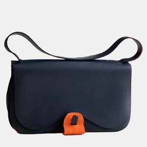 Hermes Colorado Canvas Leather Trim Dark Blue Saddle Bag, Shoulder Bags - Luxury Closet catalog