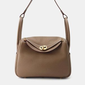 Hermes Etoupe Taurillon Clemence Lindy 26 Shoulder Bag, Shoulder Bags - Luxury Closet catalog