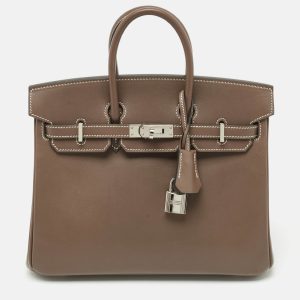 Hermes Etoupe Tadelakt Leather Palladium Finish Birkin 25 Bag, Tote Handbags - Luxury Closet catalog