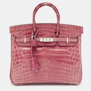 Hermes Rose Tyrien Shiny Niloticus Crocodile Palladium Finish Birkin 25 Bag, Tote Handbags - Luxury Closet catalog