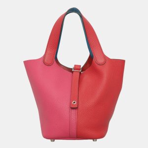 Hermes Rouge de Coeur, Rose Extreme & Bleu Zanzibar Clemence Leather Picotin Lock 18 Bag, Tote Handbags - Luxury Closet catalog
