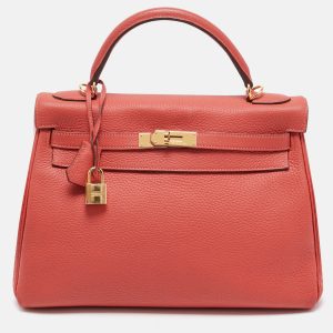 Hermes Rouge Pivoine Togo Leather Gold Finish Kelly Retourne 32 Bag, Satchels - Luxury Closet catalog