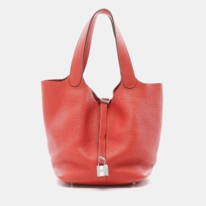 Hermes Red Taurillon Clemence Leather Picotin Lock 22 Handbag, Tote Handbags - Luxury Closet catalog