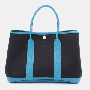 Hermes Black Blue Toile H Negonda Leather Garden Party TPM Tote Bag, Tote Handbags - Luxury Closet catalog