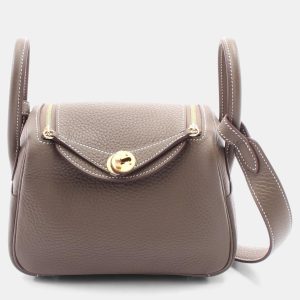 Hermes Etoupe Grey Taurillon Clemence Leather Lindy Mini Crossbody Bag, Shoulder Bags - Luxury Closet catalog
