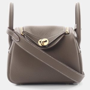 Hermes Etoupe Grey Taurillon Clemence Leather Lindy Mini Crossbody Bag, Shoulder Bags - Luxury Closet catalog