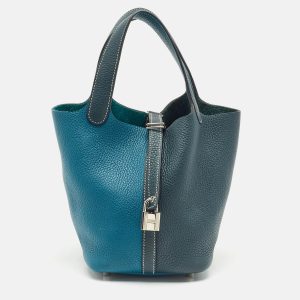 Herm&egrave;s Vert Bosphore/Vert Cypress Taurillon Clemence Leather Picotin Lock 18 Bag, Tote Handbags - Luxury Closet catalog