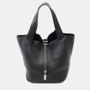 Hermes Black Taurillon Clemence Leather Picotin Lock 22 Bucket Bag, Tote Handbags - Luxury Closet catalog
