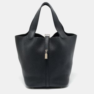 Herm&egrave;s Noir Taurillon Clemence Leather Picotin Lock 22 Bag, Tote Handbags - Luxury Closet catalog