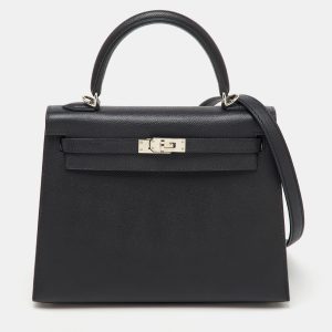 Hermes Black Epsom Leather Palladium Finish Kelly Sellier 25 Bag, Satchels - Luxury Closet catalog