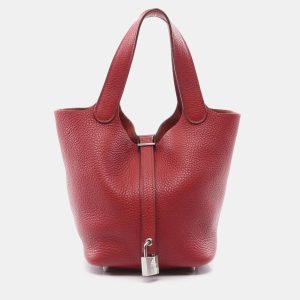 Hermes Rouge Garance Shw Taurillon Clemence Picotin 18 Handbag, Tote Handbags - Luxury Closet catalog