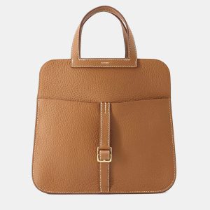 Hermes Halzan 25 Gold Taurillon Clemence Leather Shoulder Bag, Satchels - Luxury Closet catalog