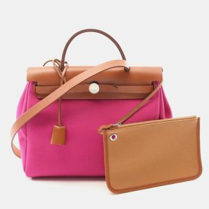 Hermes Herbag PM Brown Pink Canvas Shoulder Bag, Tote Handbags - Luxury Closet catalog