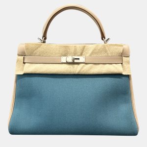 Hermes Kelly 32 Diamond Grey and Denim Blue Canvas Leather Handbag, Satchels - Luxury Closet catalog