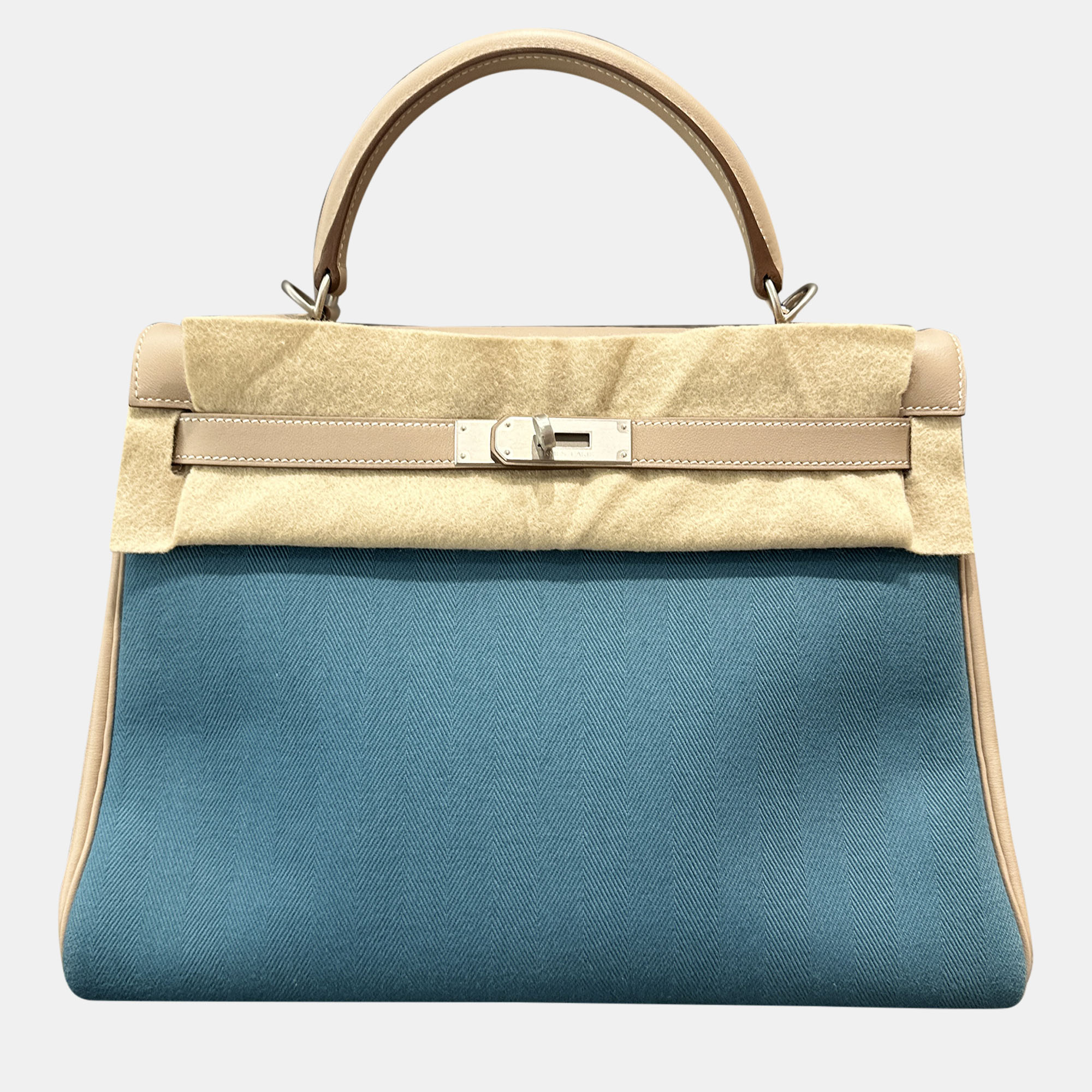 Hermes Kelly 32 Diamond Grey and Denim Blue Canvas Leather Handbag, Satchels - Luxury Closet catalog