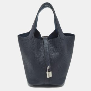Herm&egrave;s Bleu Nuit/Bleu France Taurillon Clemence Leather Picotin Lock 18 Bag, Tote Handbags - Luxury Closet catalog