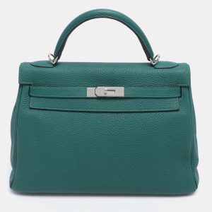 Hermes Vert Verone Clemence Leather Palladium Finish Kelly Retourne 32 Bag, Satchels - Luxury Closet catalog