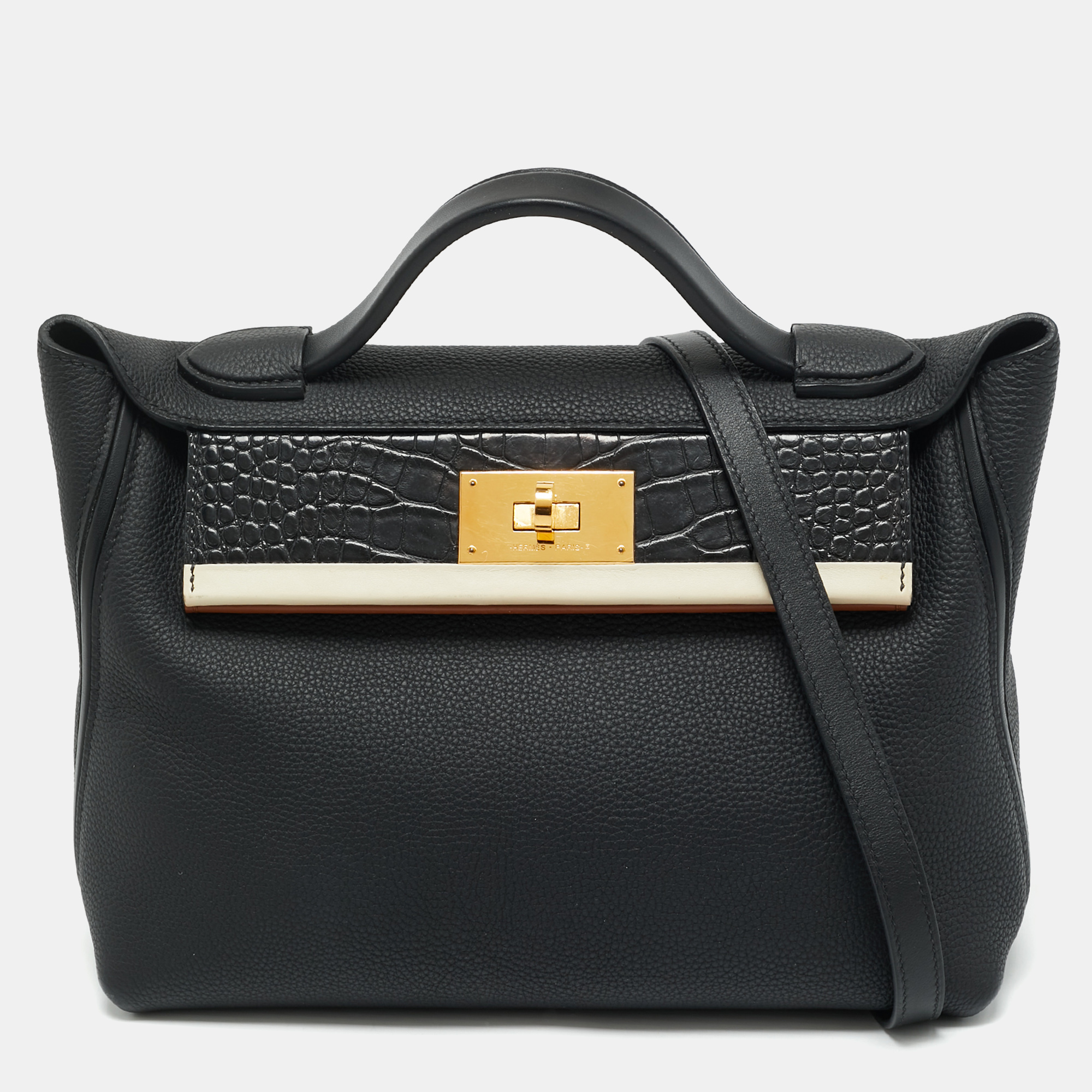 Hermes Noir Matte Alligator and Togo Leather Gold Finish 24/24 29 Bag, Satchels - Luxury Closet catalog