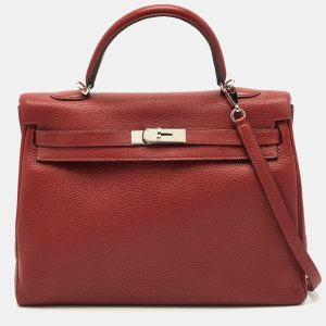 Herm&egrave;s Rouge Grenat Clemence Leather Palladium Finish Kelly Retourne 35 Bag, Satchels - Luxury Closet catalog