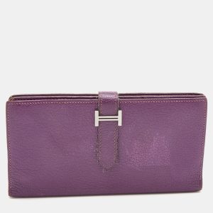 Herm&egrave;s  Cyclamen Chevre Mysore Leather Palladium Finish Bearn Wallet, Wallets & Money Clips - Luxury Closet catalog
